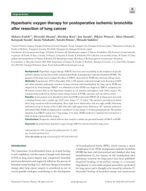 Hyperbaric Oxygen Therapy for Postoperative Ischemic Bronchitis After Resection of Lung Cancer