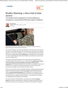 Bradley Manning: a Show Trial of State Secrecy | Michael Ratner | Comment