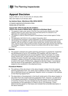 Appeal Decision Inquiry Held on 12 to 15 and 19 to 21 January 2021 Site Visit Made on 25 January 2021