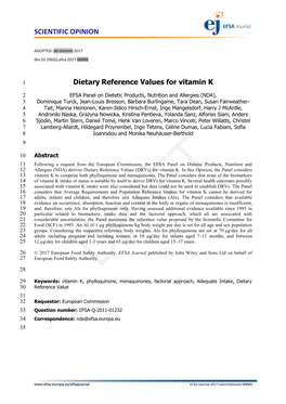 Scientific Opinion on Dietary Reference Values for Vitamin K