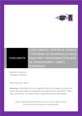 Codelobster: Uno De Los Mejores IDE Para PHP Y Programación Web