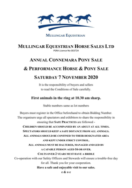 MULLINGAR EQUESTRIAN HORSE SALES LTD PSRA Licence No 003724