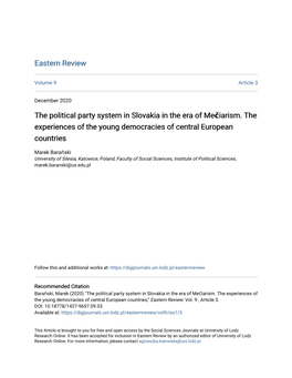 Eastern Review the Political Party System in Slovakia in the Era Of