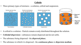 Colloids • Three Primary Types of Mixtures - a Solution, Colloid and Suspension