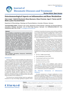 Osteoimmunological Aspects on Inflammation and Bone Metabolism Uwe Lange*, Gabriel Dischereit, Elena Neumann, Klaus Frommer, Ingo H