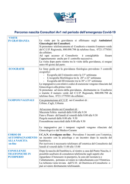 Percorso Nascita Consultori Av1 Nel Periodo Dell'emergenza Covid-19