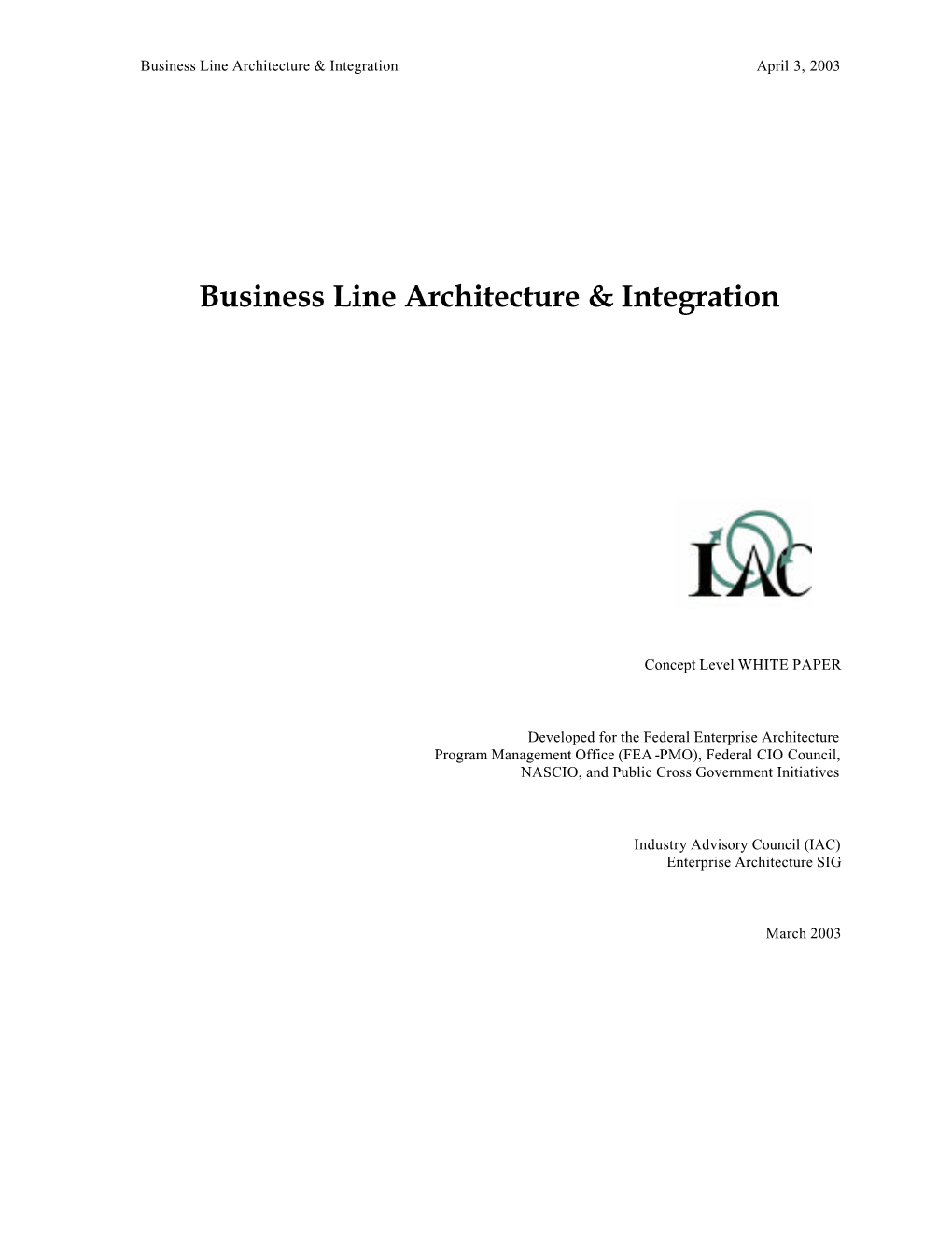 Business Line Architecture & Integration