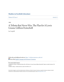 The Plan for a Lewis Grassic Gibbon Festschrift