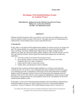 Developing a Web Enabled Database System: an Academic Project
