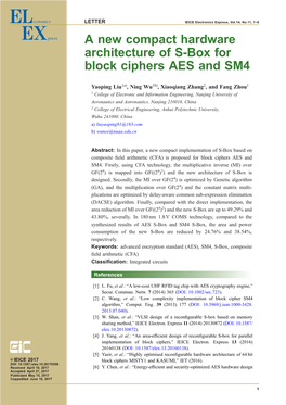 A New Compact Hardware Architecture of S-Box for Block Ciphers AES and SM4