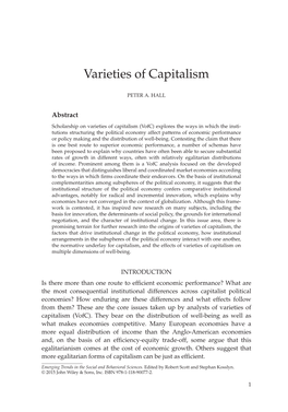 "Varieties of Capitalism" In: Emerging Trends in the Social and Behavioral