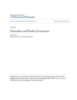 Normative and Positive Economics John B