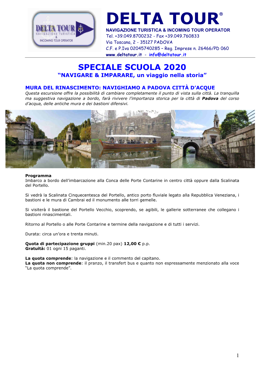 Scuole 2020 Delta Tour Navigazione Turistica