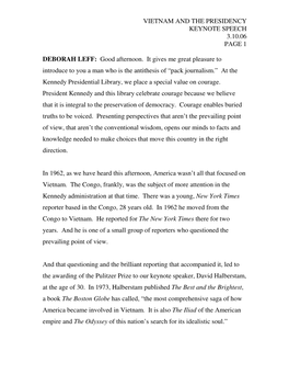 Vietnam and the Presidency Keynote Speech 3.10.06 Page 1