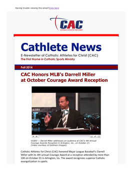 Cathlete News E-Newsletter of Catholic Athletes for Christ (CAC) the First Name in Catholic Sports Ministry