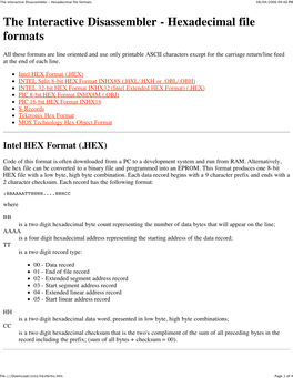 The Interactive Disassembler - Hexadecimal File Formats 08/04/2006 09:48 PM