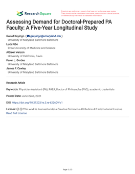 Assessing Demand for Doctoral-Prepared PA Faculty: a Five-Year Longitudinal Study