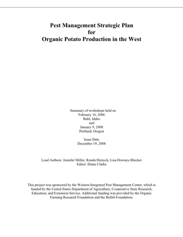 Pest Management Strategic Plan for Organic Potato Production in the West