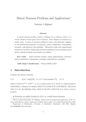 Matrix Nearness Problems and Applications∗