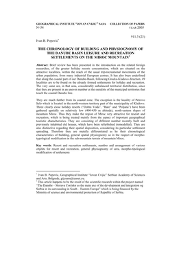 The Chronology of Building and Physiognomy of the Danube Basin Leisure and Recreation Settlements on the Miroc Mountain1