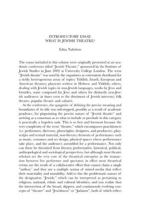 Introductory Essay: What Is Jewish Theatre?