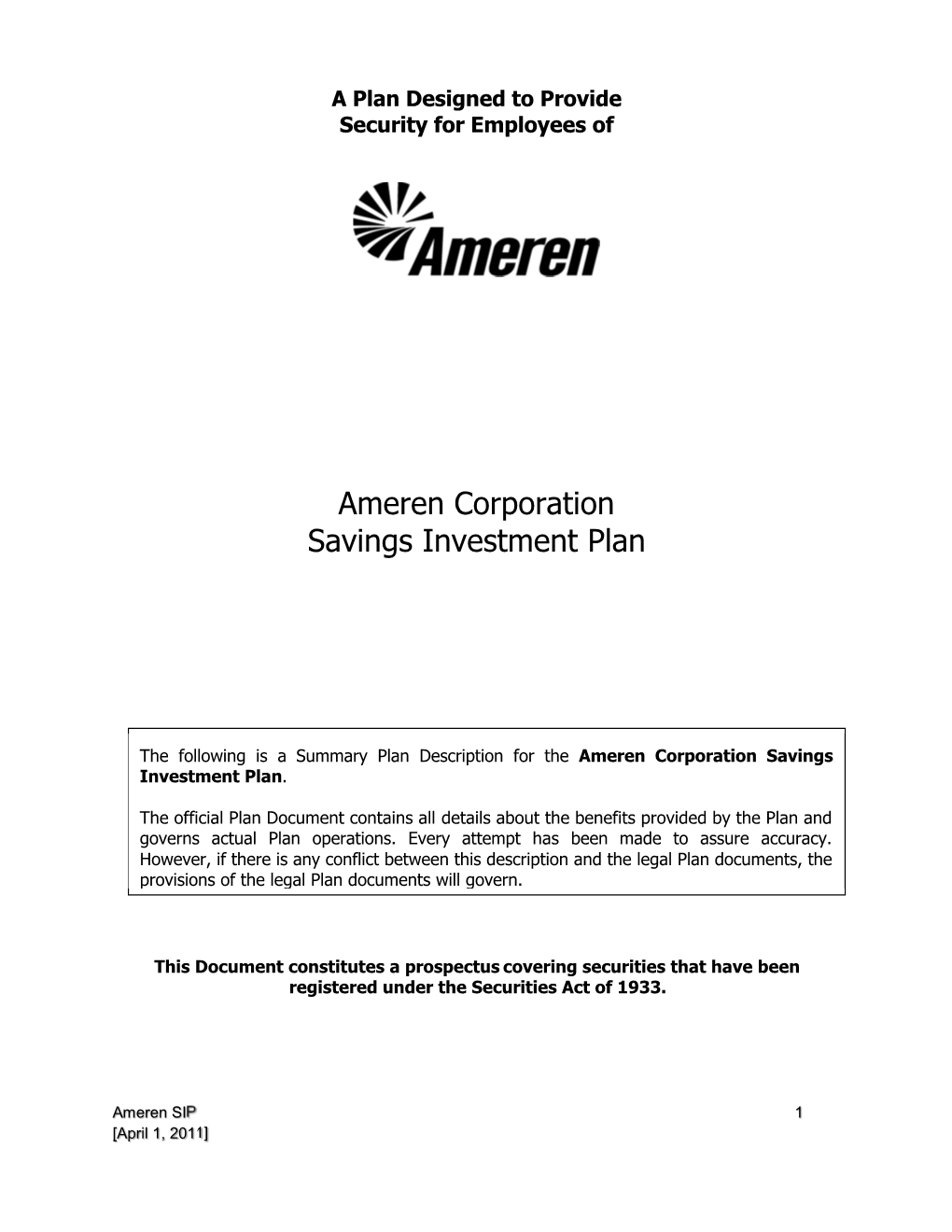 Ameren Corporation Savings Investment Plan