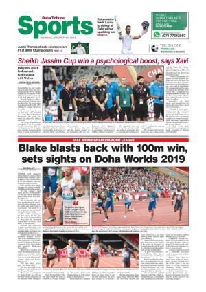 Blake Blasts Back with 100M Win, Sets Sights on Doha Worlds 2019