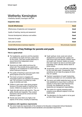Wetherby Kensington Ofsted Report June 2018