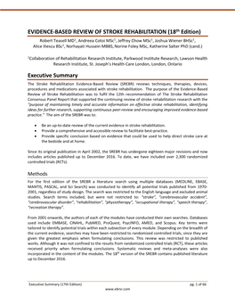 EVIDENCE-BASED REVIEW of STROKE REHABILITATION (18Th