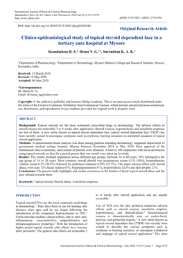 Clinico-Epidemiological Study of Topical Steroid Dependent Face in a Tertiary Care Hospital at Mysore