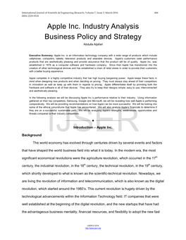 Apple Inc. Industry Analysis Business Policy and Strategy Abdulla Aljafari