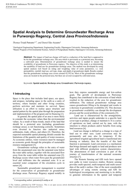 Spatial Analysis to Determine Groundwater Recharge Area in Purworejo Regency, Central Java Province/Indonesia