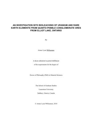 An Investigation Into Bioleaching of Uranium and Rare Earth Elements from Quartz-Pebble Conglomerate Ores from Elliot Lake, Ontario