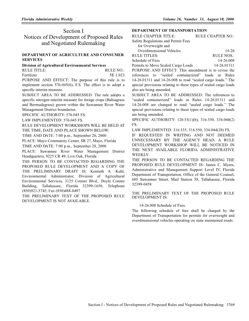 Section I Notices of Development of Proposed Rules and Negotiated