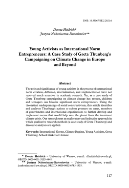 Young Activists As International Norm Entrepreneurs: a Case Study of Greta Thunberg’S Campaigning on Climate Change in Europe and Beyond