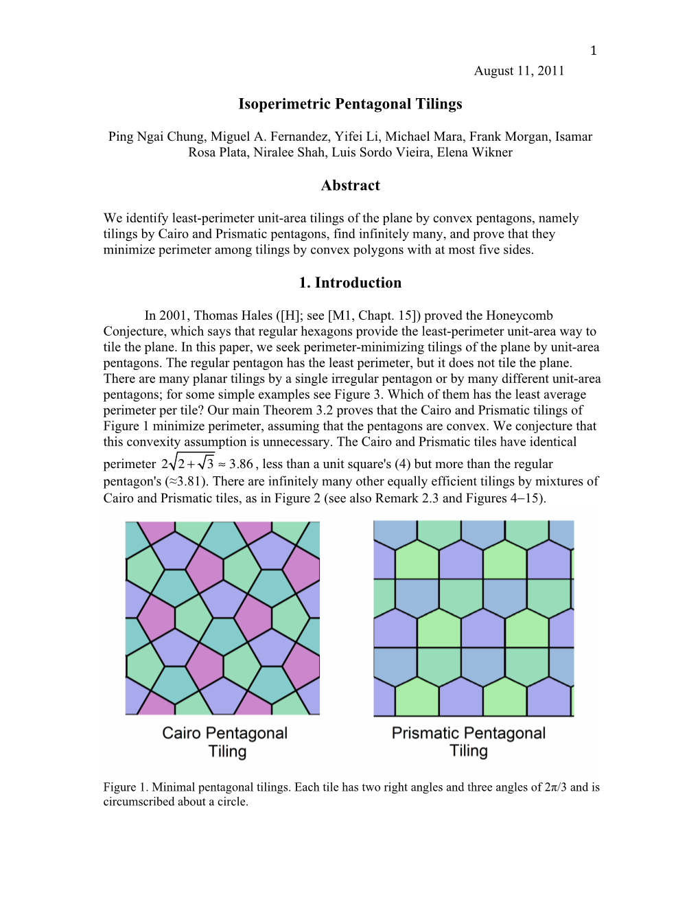 Isoperimetric Pentagonal Tilings Abstract 1. Introduction