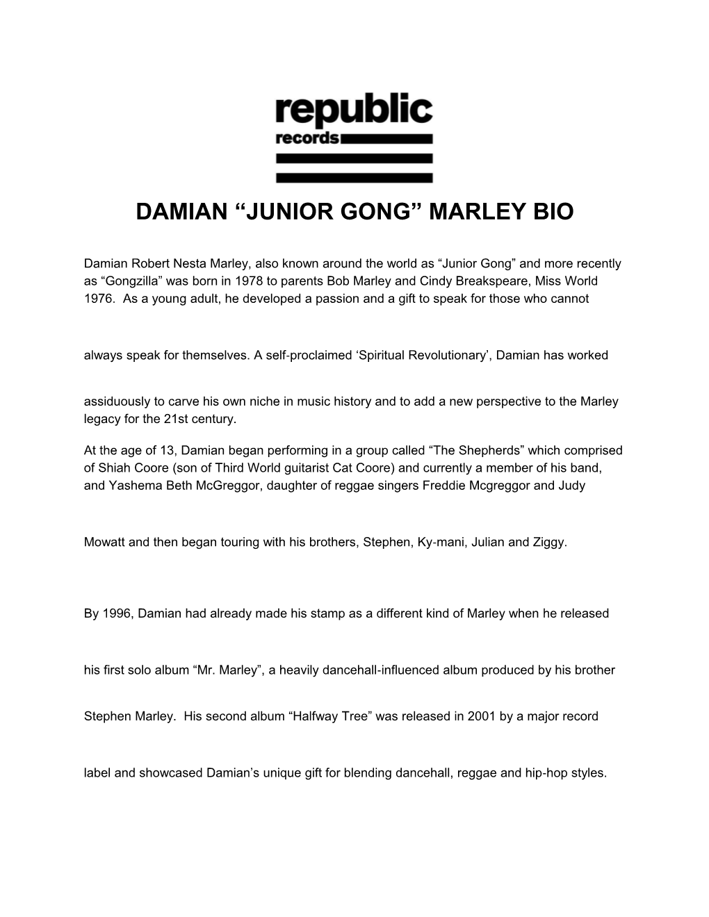 Damian Junior Gong Marley Bio