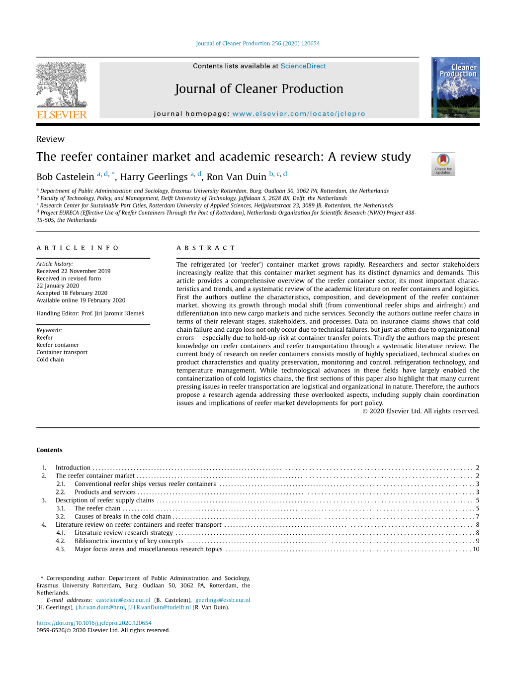 The Reefer Container Market and Academic Research: a Review Study