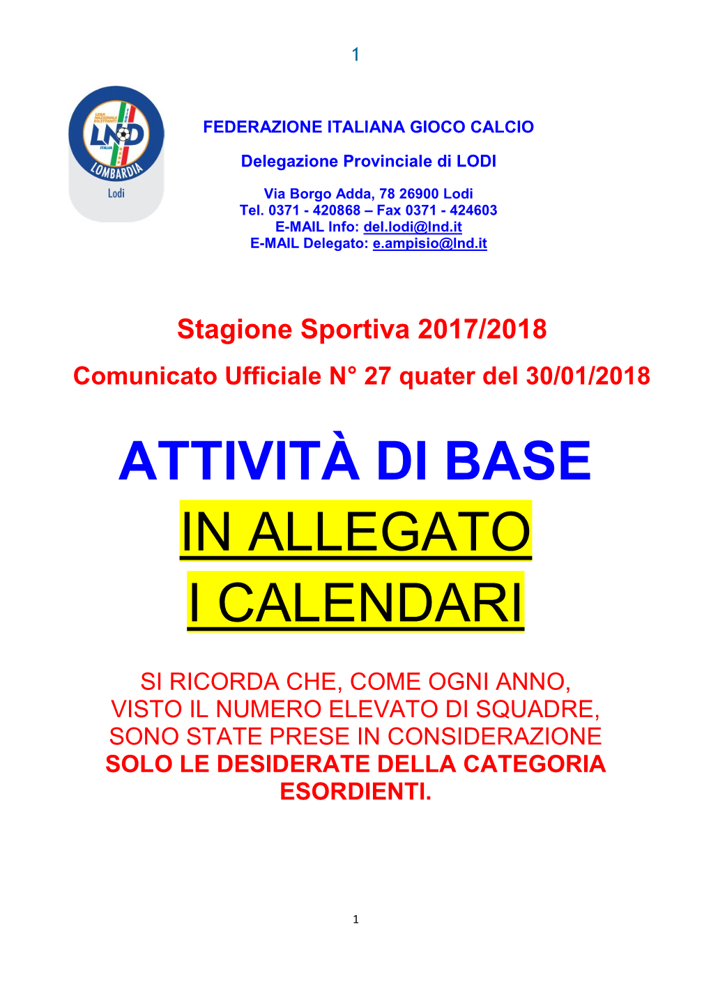 Attività Di Base in Allegato I Calendari