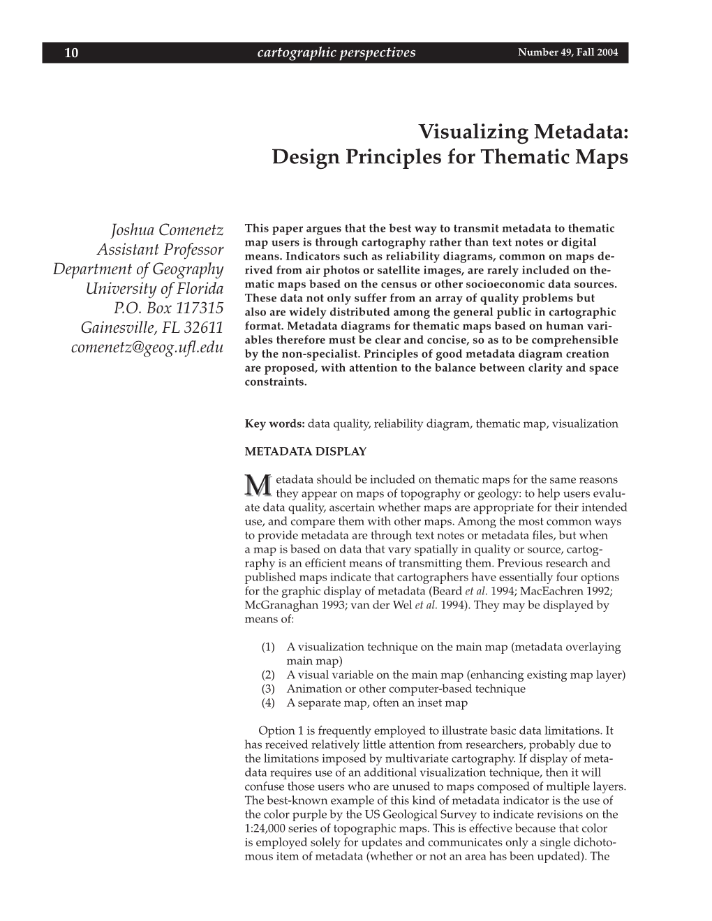 Visualizing Metadata: Design Principles for Thematic Maps