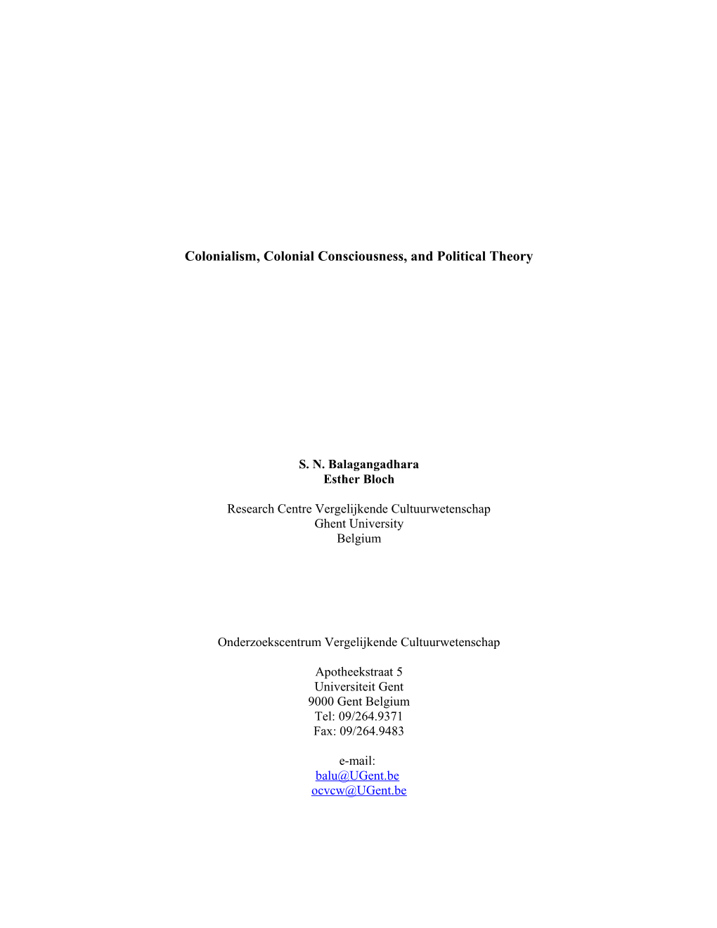 Colonialism, Colonial Consciousness, and Political Theory