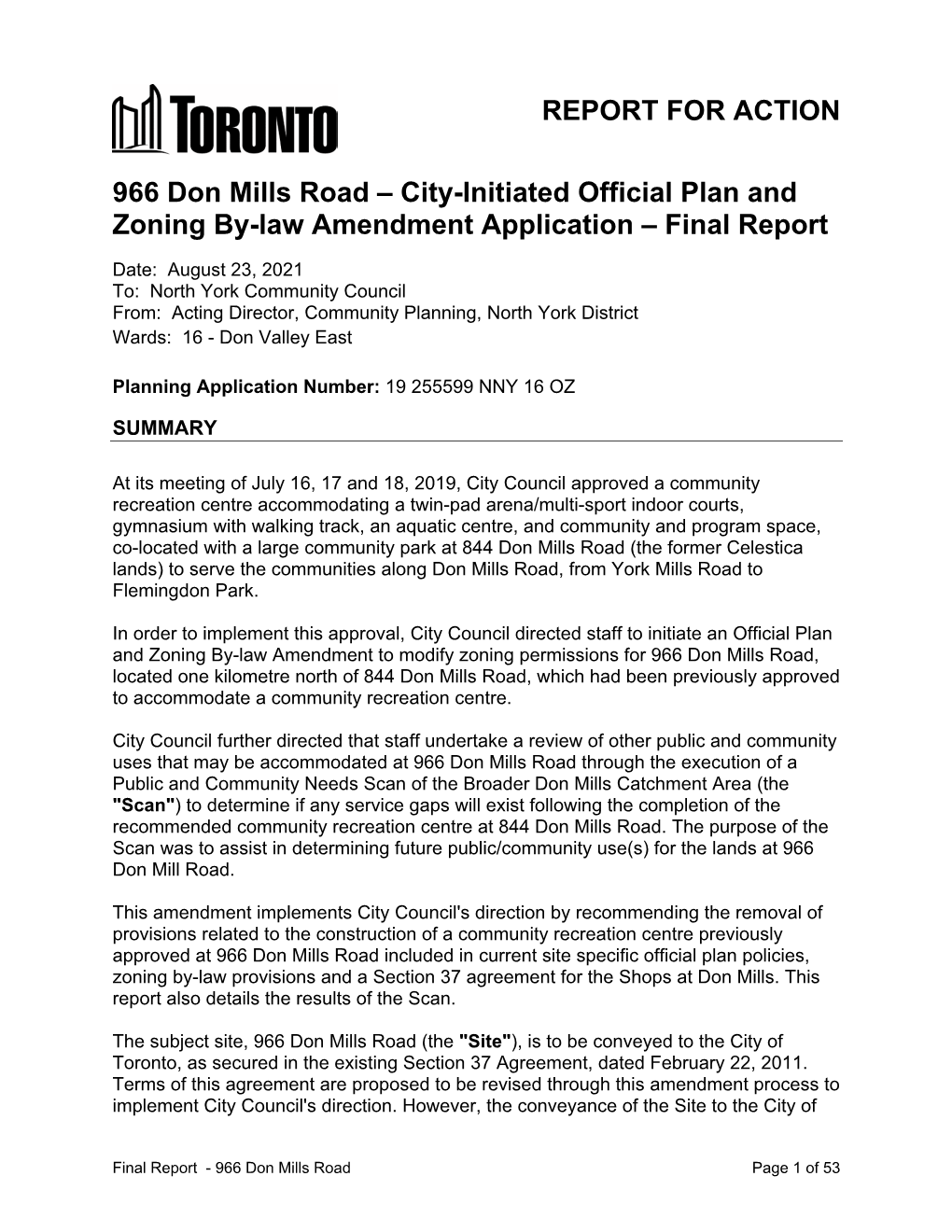 966 Don Mills Road – City-Initiated Official Plan and Zoning By-Law Amendment Application – Final Report
