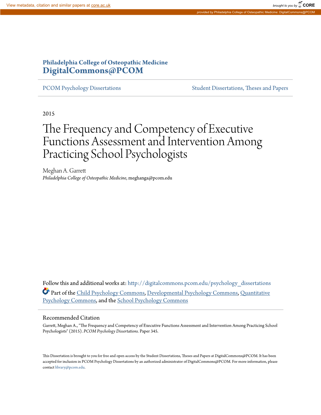 The Frequency and Competency of Executive Functions Assessment