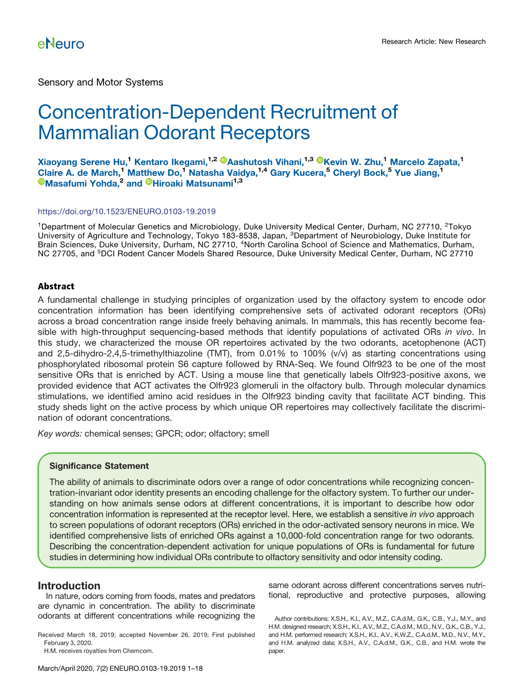 Concentration-Dependent Recruitment of Mammalian Odorant Receptors