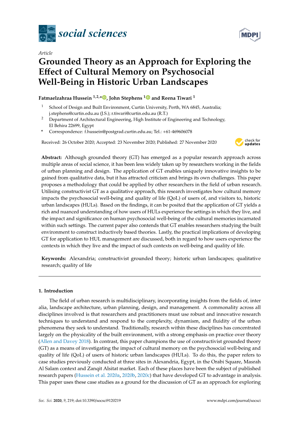 Grounded Theory As an Approach for Exploring the Effect of Cultural Memory on Psychosocial Well-Being in Historic Urban Landscap