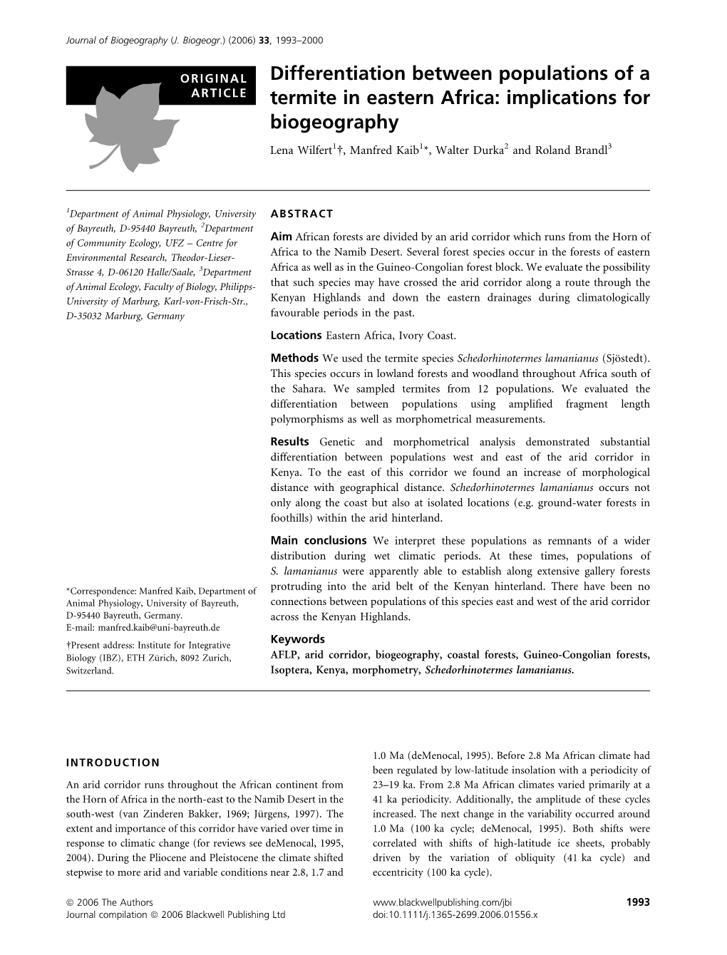 Differentiation Between Populations of a Termite in Eastern Africa