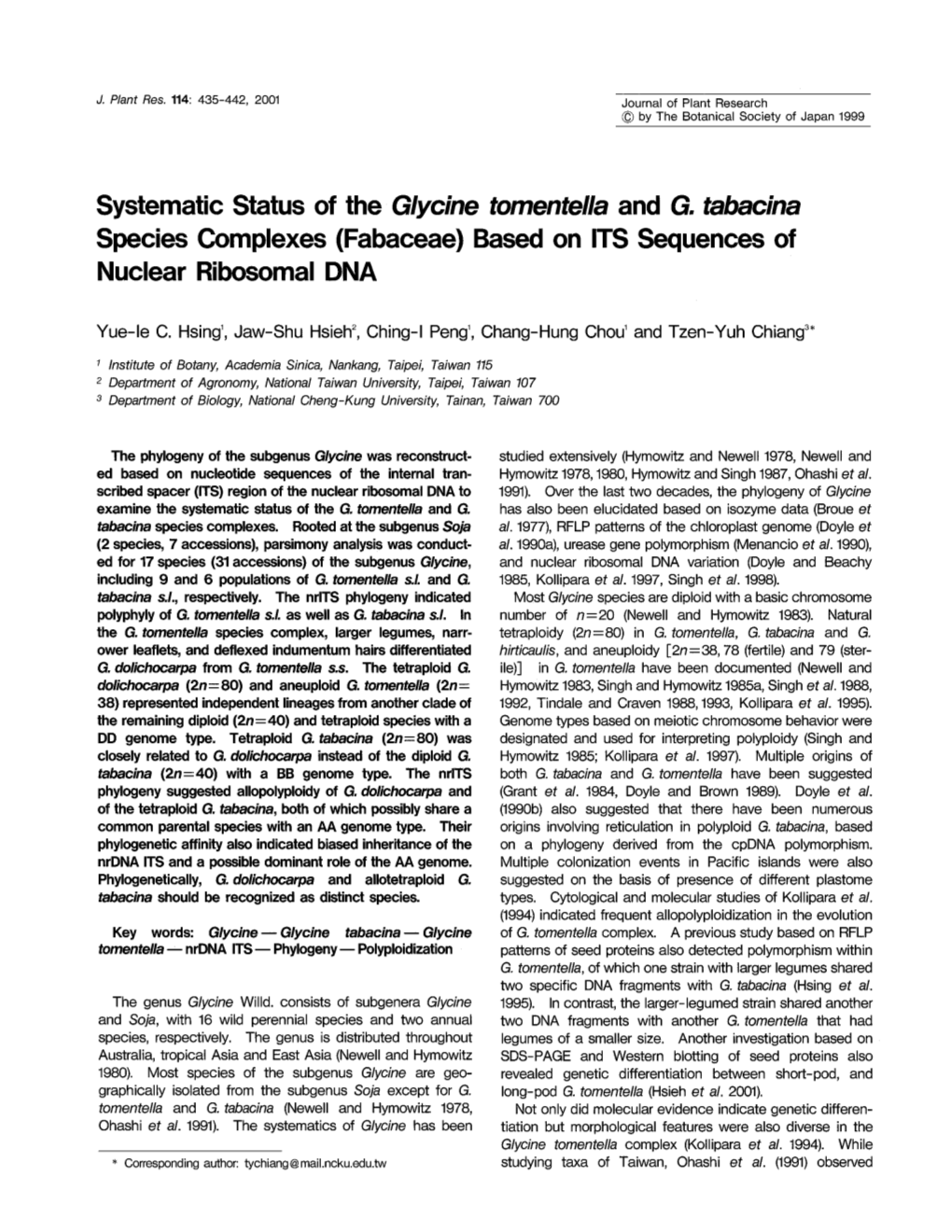 Systematic Status of the Glycine Tomentella and G. Tabacina Species Complexes (Fabaceae) Based on ITS Sequences of Nuclear Ribosomal DNA