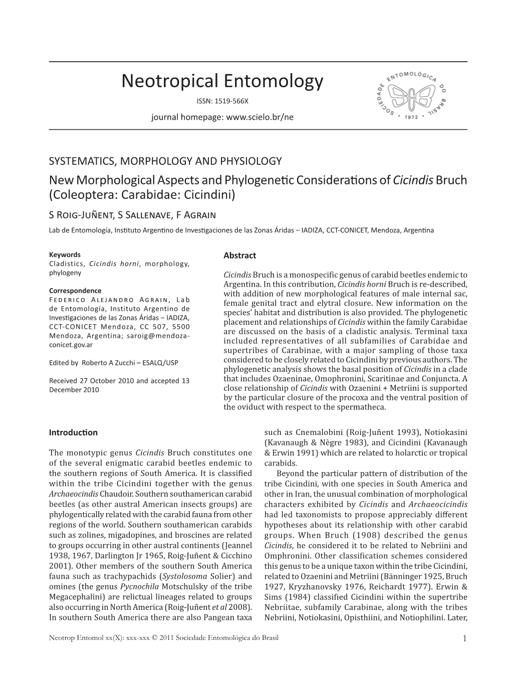 Neotropical Entomology ISSN: 1519-566X Journal Homepage