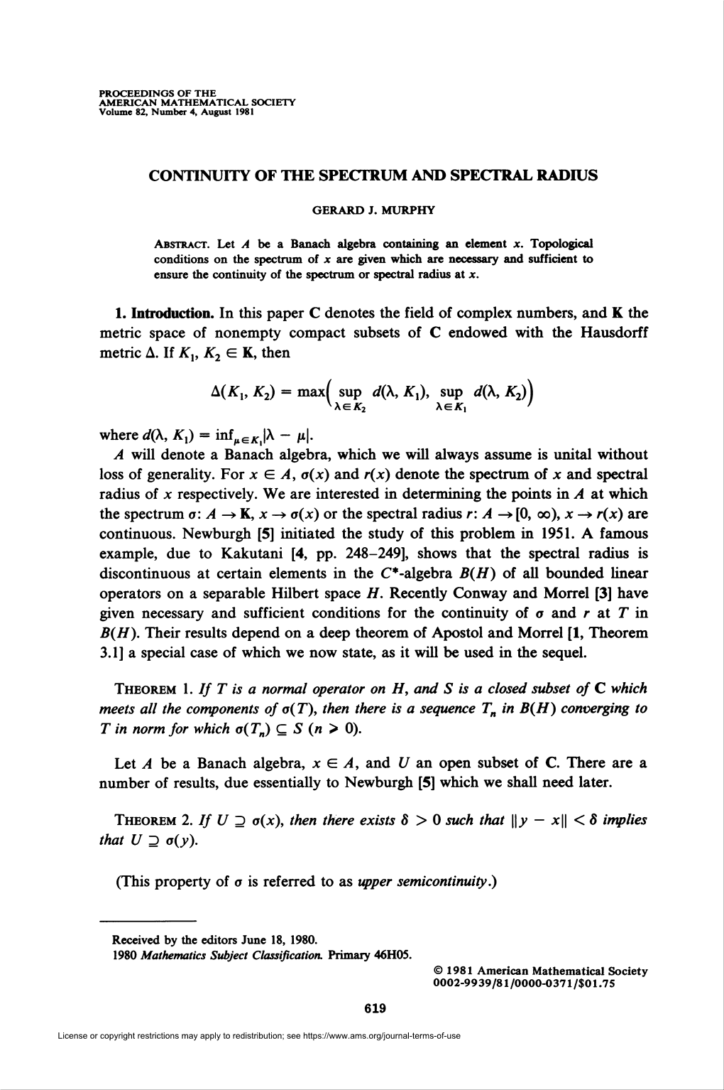 Continuity of the Spectrum and Spectral Radius