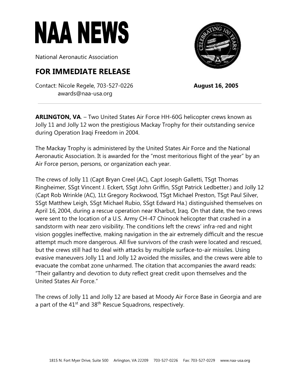 For Immediate Release